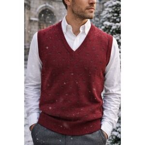 Italian‎ Wool Blend Sweater Vest Burgundy V-Neck Made in Italy Size M